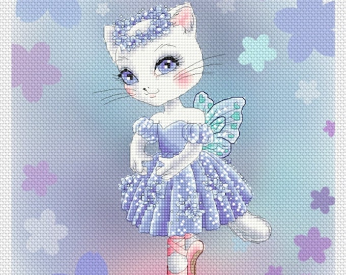 Sapphire Ballerina Kitty by Mitzi Sato-Wiuff - Cross stitch Chart Pattern