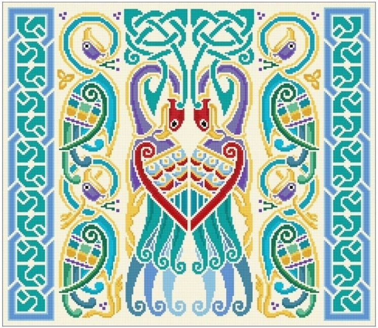 Celtic Peacocks Cushion Needlepoint Canvas With Color Chart Cross Stitch