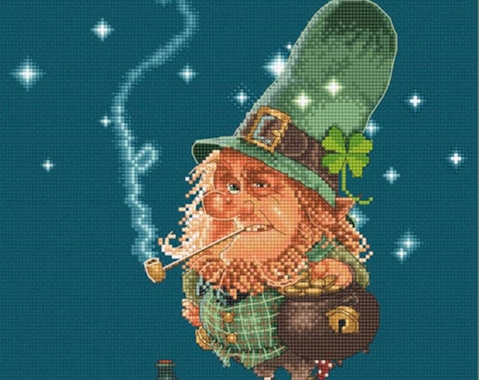 Cross Stitch Chart Leprechaun and Sparkling Gold - Art of Jean-Baptiste Monge