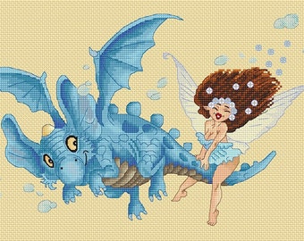Cross Stitch Chart  Dragon Ride Fairy by Pascal Moguerou Fantasy Art