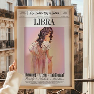 Libra Print, Retro Vintage Newspaper Style Zodiac Art , Digital Download