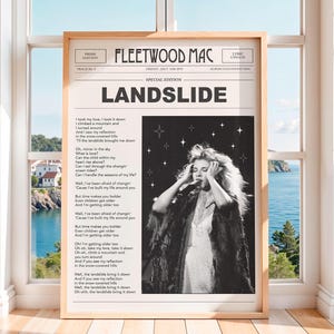 Fleetwood Mac Poster Trendy Newspaper Art Landslide Print Stevie Nicks Poster Fleetwood Mac Lyrics Indie Room Decor