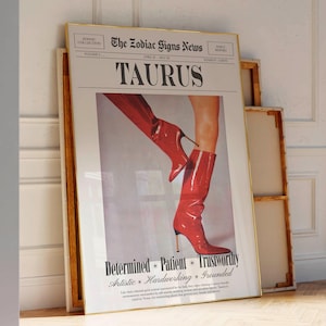 Taurus Zodiac Sign Print, Newspaper Wall Decor, Digital Download