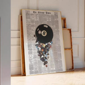 Retro 8 ball poster, Eight Ball Print, Newspaper Wall Decor, Digital Download