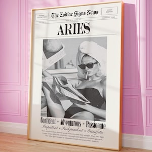 Aries Prints, Trendy Newspaper Cover , Astrology Wall Art, Digital Download