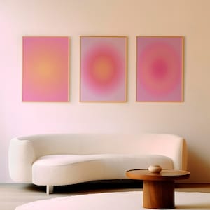 Set of 3 Pink Posters Pink Wall Art Aura Light Pink Poster Pink Gradient Poster Pink