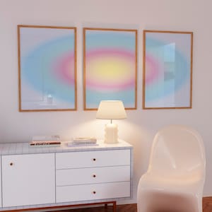 Aura poster Gradient Wall Art,Blue Aura print,Triptych Set of 3 Positive Aura,Trendy Wall Art,Digital Download