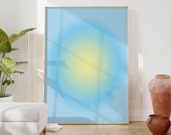 Blue Aura Wall Art Retro Gradient Print Trendy Room Decor Aura Light Blue