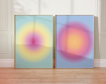 Set of 2 Aura Gradient Art Print: Abstract Soft Pastel Decor (Digital Download)