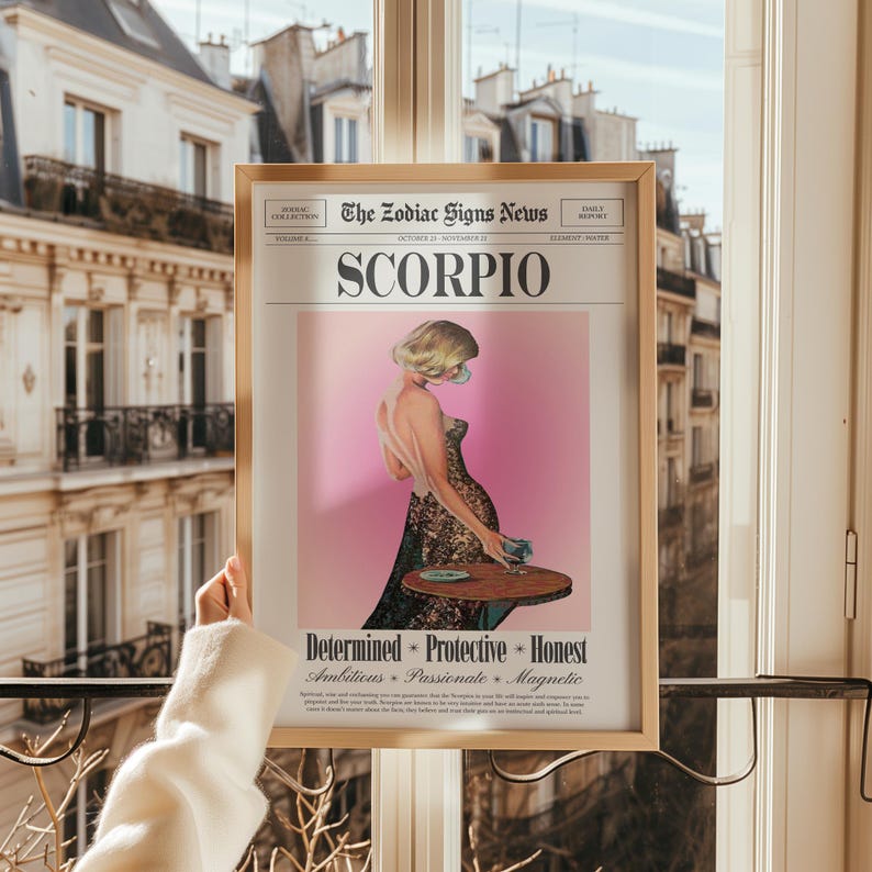 Scorpio Art Prints , Retro Zodiac Prints, Scorpio Zodiac Poster, Digital Download image 6