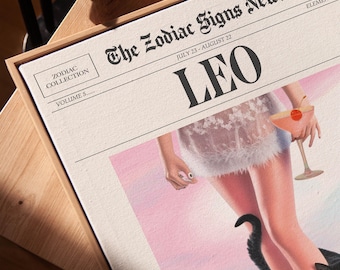 Leo Zodiac Sign Wall Art, Retro Zodiac Art Print, Leo Poster, Digital Download