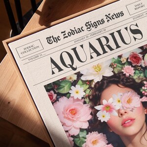 Aquarius Zodiac Print, Retro Newspaper Wall Art, Aquarius Gift for her, Digital Download image 4