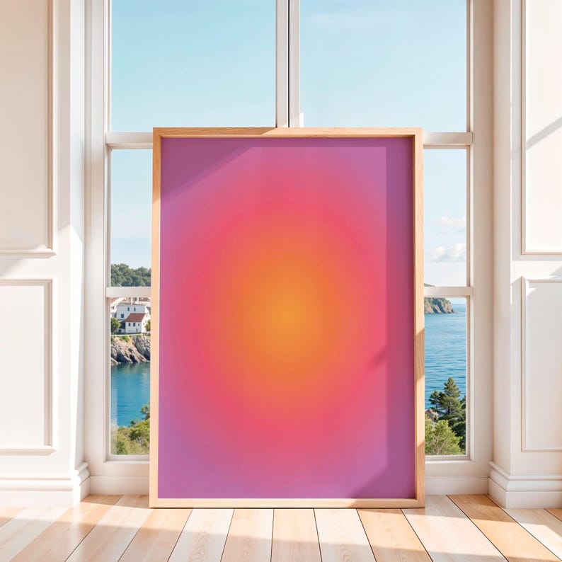 Aura Art Decor, abstrakcyjny wydruk artystyczny, kolorowy gradient, plakat z pozytywną energią, pobieranie cyfrowe zdjęcie 6