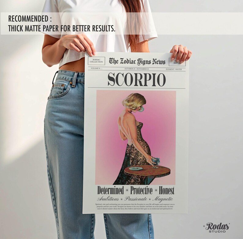 Scorpio Art Prints , Retro Zodiac Prints, Scorpio Zodiac Poster, Digital Download image 1