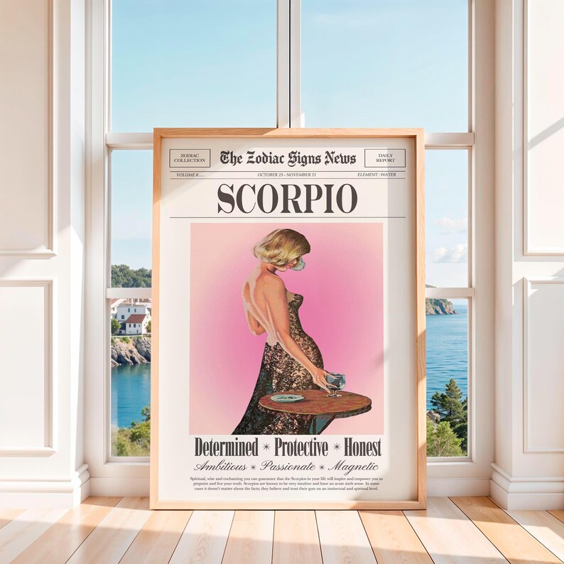 Scorpio Art Prints , Retro Zodiac Prints, Scorpio Zodiac Poster, Digital Download image 4