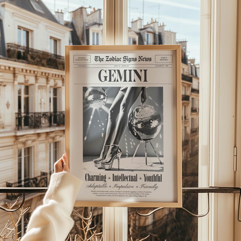 Gemini Zodiac Wall Art, Gemini Home Decor, Retro Zodiac Print ...