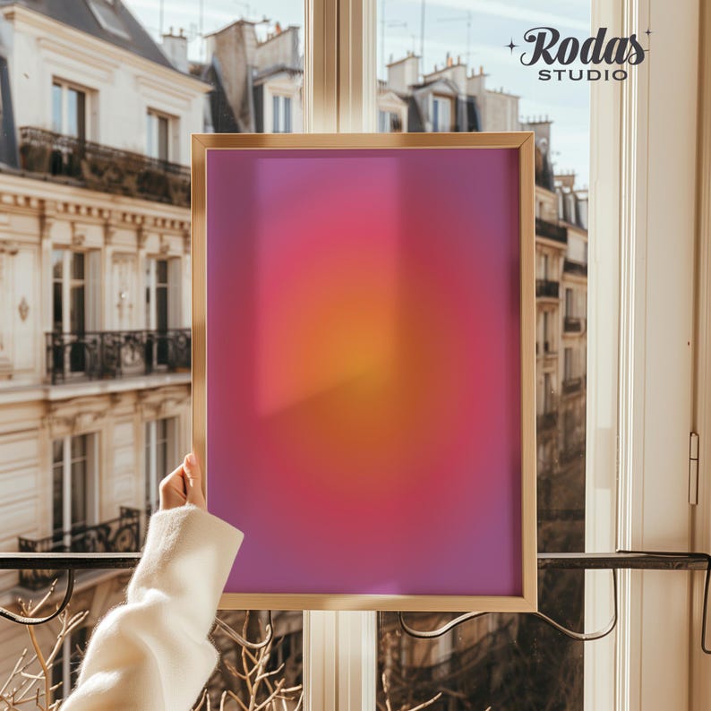 Aura Art Decor, abstrakcyjny wydruk artystyczny, kolorowy gradient, plakat z pozytywną energią, pobieranie cyfrowe zdjęcie 3