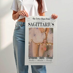 Impresión de Sagitario, Impresión de periódico retro, Póster de astrología, Descarga digital imagen 7