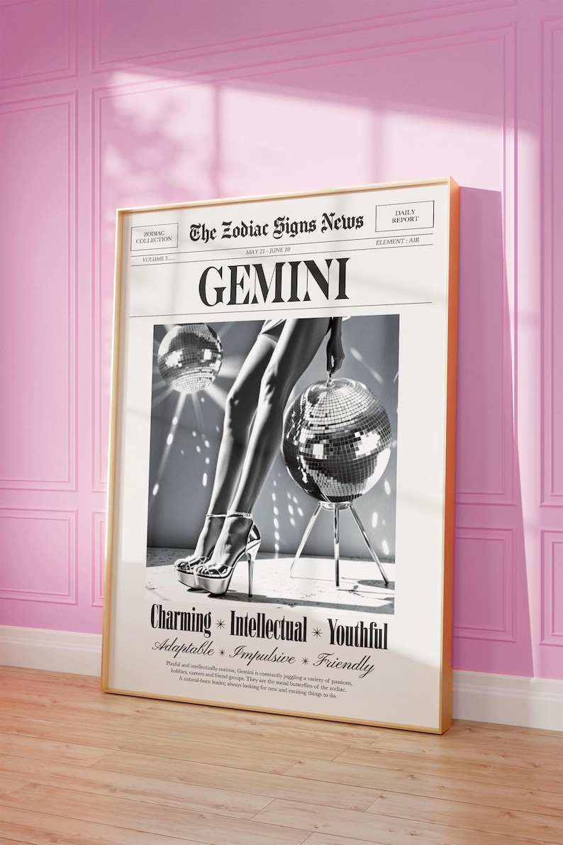 Gemini Zodiac Wall Art, Gemini Home Decor, Retro Zodiac Print ...