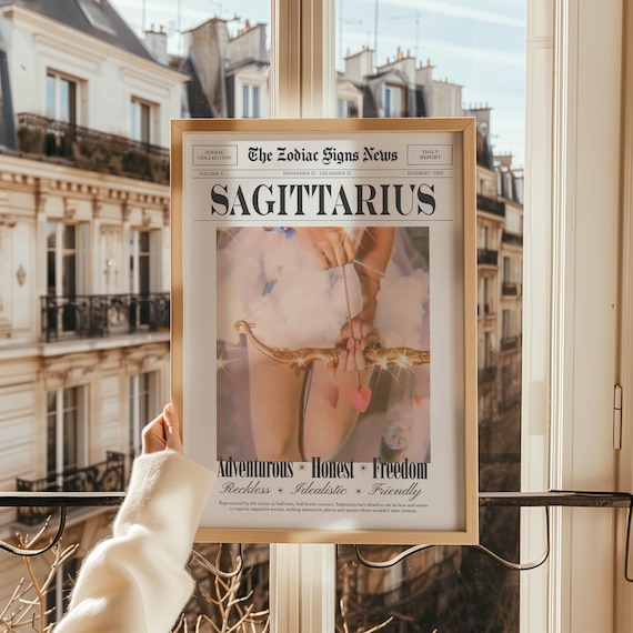 Sagittarius Print, Retro Newspaper Print, Astrology Poster,Digital Download