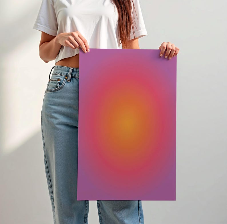 Aura Art Decor, abstrakcyjny wydruk artystyczny, kolorowy gradient, plakat z pozytywną energią, pobieranie cyfrowe zdjęcie 4