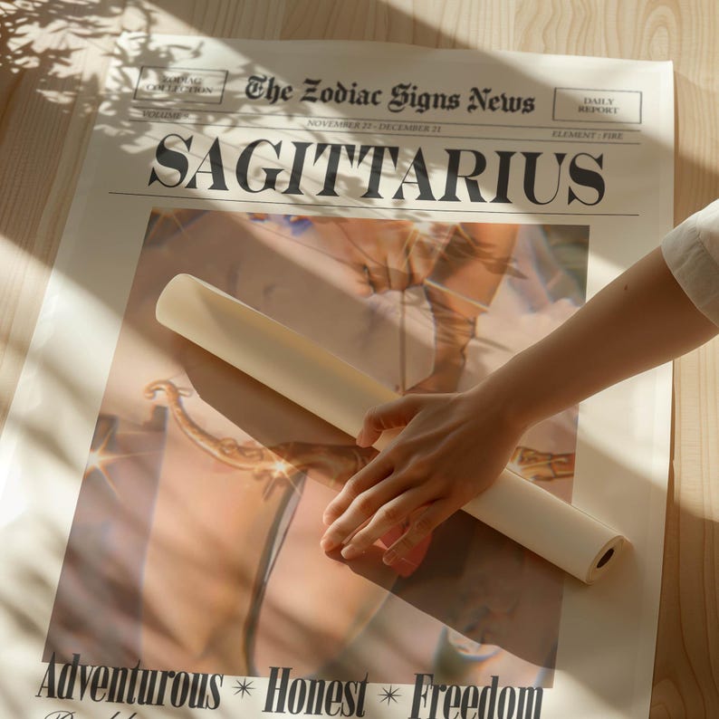 Impresión de Sagitario, Impresión de periódico retro, Póster de astrología, Descarga digital imagen 6