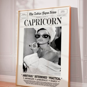 Capricorn Wall Art Print Trendy Newspaper Print Capricorn Zodiac Print Retro Home Decor