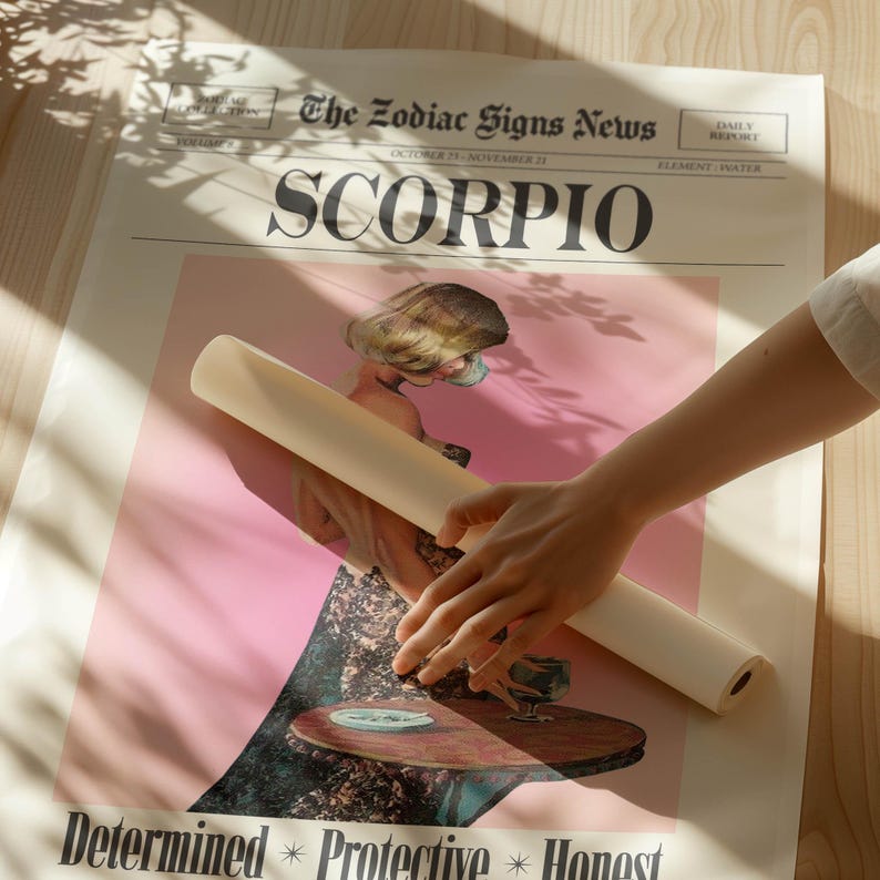 Scorpio Art Prints , Retro Zodiac Prints, Scorpio Zodiac Poster, Digital Download image 3