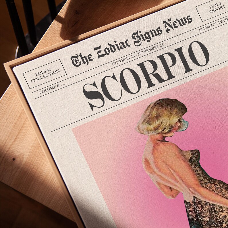 Scorpio Art Prints , Retro Zodiac Prints, Scorpio Zodiac Poster, Digital Download image 5