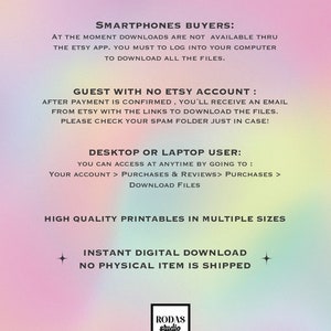 May include: A digital download guide with instructions on how to download digital files from Etsy for both smartphone and desktop users. The guide includes information about instant digital downloads and high-quality printables in multiple sizes.