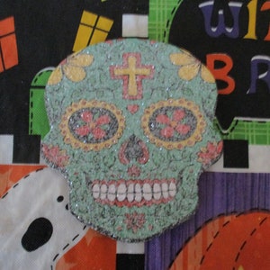 Day of the Dead Sugar Skull Magnet in Green