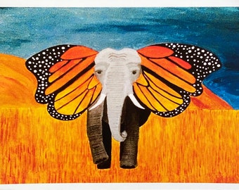 Watercolor painting PRINT card decoration gift acrylic dream catcher sea turtle elephant monarch butterfly fire fox Simba tiger love birds