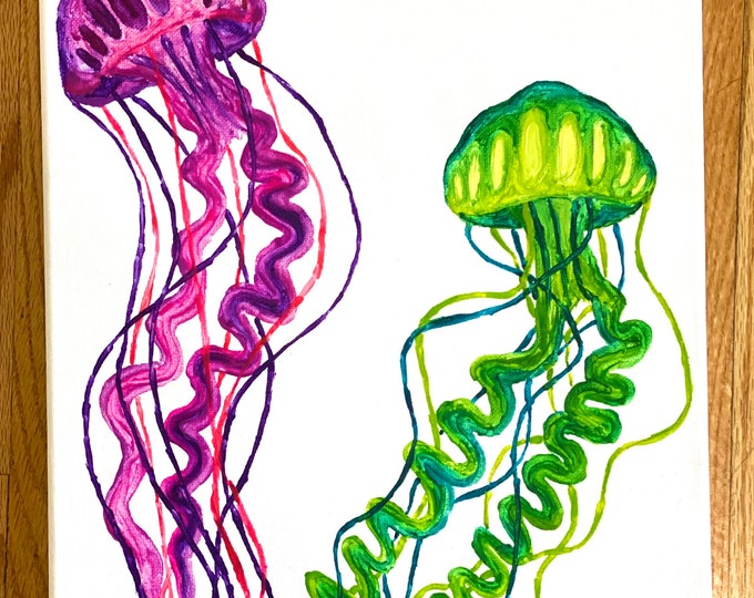 Jellyfish Melted Crayon Art- 11X14 inch canvas- non profit support- unique handmade art work