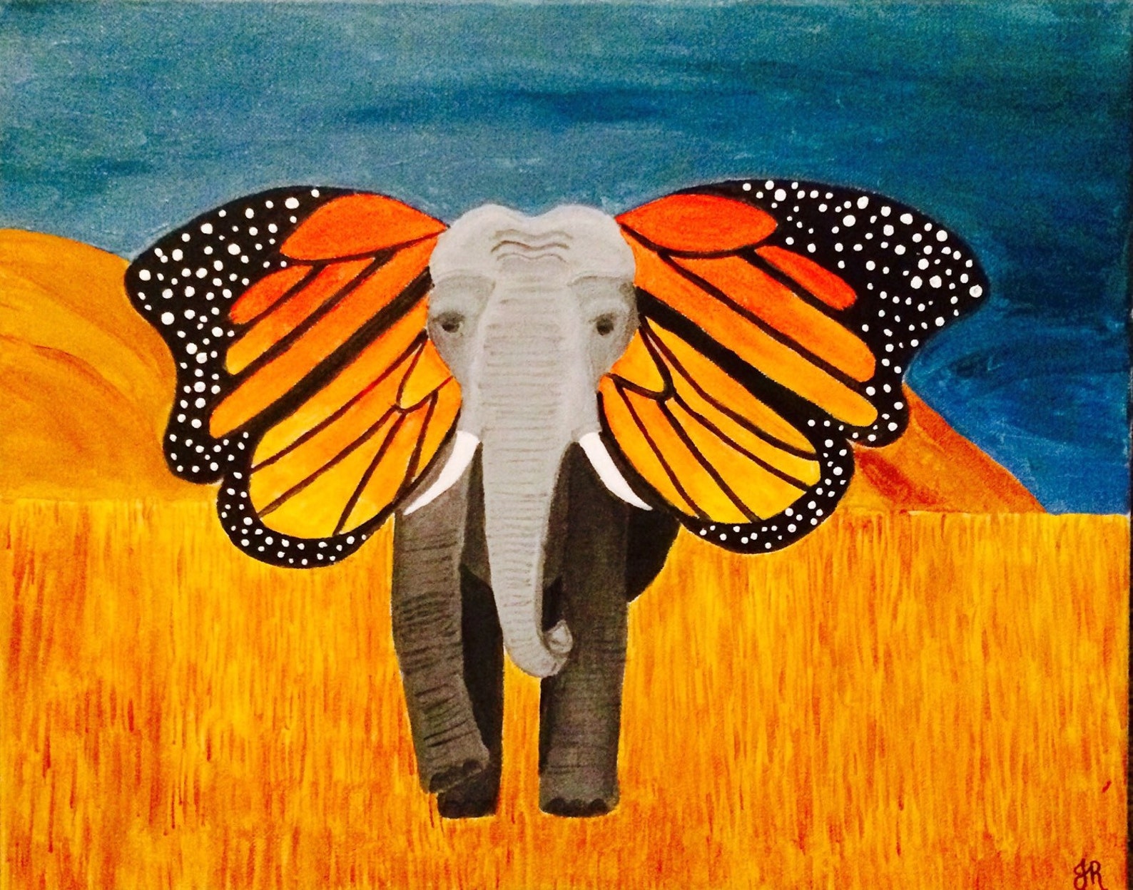 Large Elephant Butterfly Acrilic Painting Monarch Ears Etsy