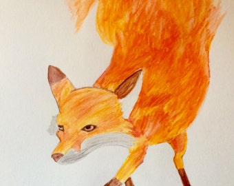 Fire fox Watercolor painting PRINT card decoration