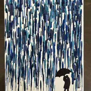 MELTED CRAYON Raining couple in the rain umbrella Melted Crayon Art • canvas- unique handmade artwork non profit support