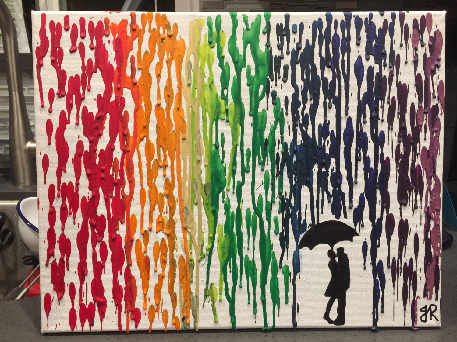 Rain Melted Crayon Art •Customizable•11X14 inch canvas non profit