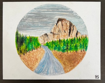 MELTED CRAYON! Half Dome Forest Mountain Yosemite Melted Crayon Art- Canvas- gift ideas- handmade- Crayola-unique- CRAYONS!