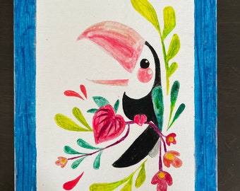 MELTED CRAYON! Toucan Bird Tropical Melted Crayon Art- Canvas- gift ideas- handmade- Crayola-unique- CRAYONS!
