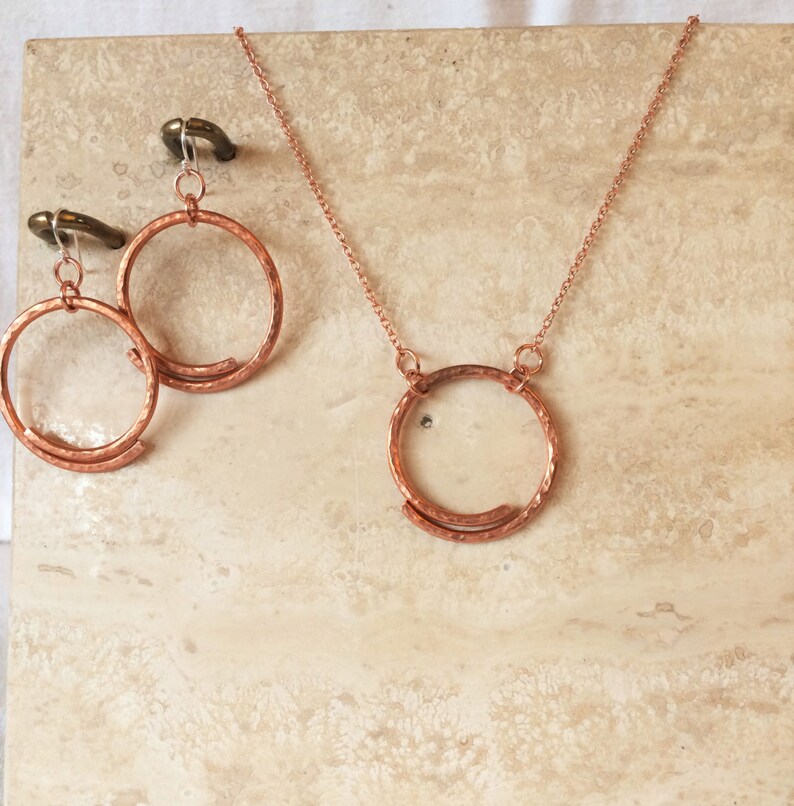 Copper earrings Circle-Hoop-Handcrafted copper copper earrings-sterling silver ear wires. image 4