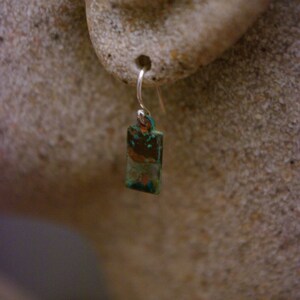 Copper dangle earrings Dainty green/blue copper patina salt patina image 3