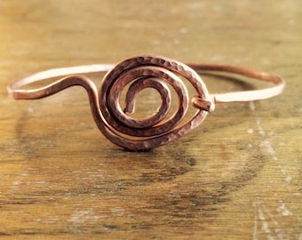 Spiral copper bracelet. Handcrafted, up cycled hook bracelet.