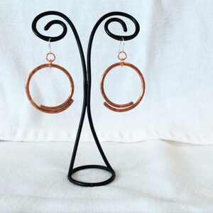 Copper earrings Circle-Hoop-Handcrafted copper copper earrings-sterling silver ear wires. image 1