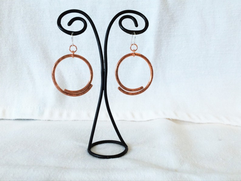 Copper earrings Circle-Hoop-Handcrafted copper copper earrings-sterling silver ear wires. image 1