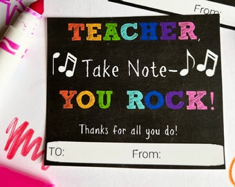 Teacher Apprecation week gift tag, Teacher Take Note, Band teacher gift, piano teacher, music teacher, coach, gift idea, instant download