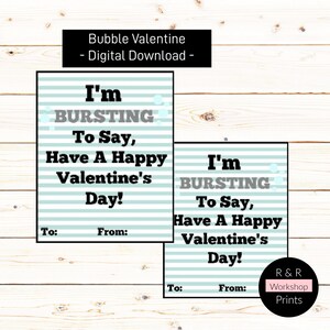 DIGITAL DOWNLOAD Bubble Valentine Classroom preschool bubblegum kids girls boys school printable tag tween image 2