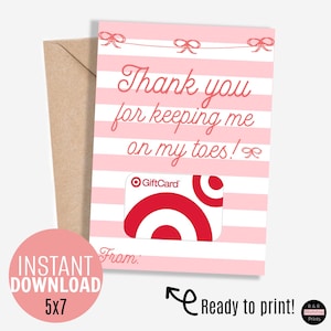 TÉLÉCHARGEMENT IMMÉDIAT Porte-cartes cadeau pour professeur de danse Cadeau de remerciement pour récital de fin d'année Carte de remerciement pour professeur de ballet à rayures roses