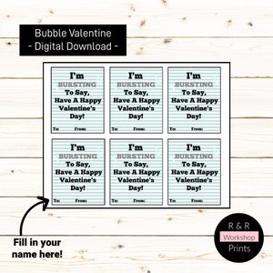 DIGITAL DOWNLOAD Bubble Valentine Classroom preschool bubblegum kids girls boys school printable tag tween image 3