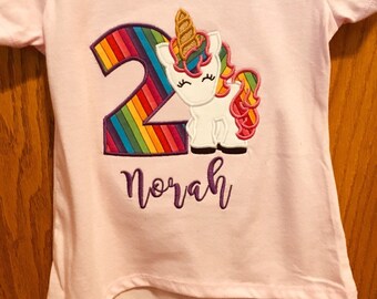 unicorn embroidered girls shirt, rainbow unicorn , unicorn party shirt, gold unicorn horn, rainbows and unicorns party, embroidery customize