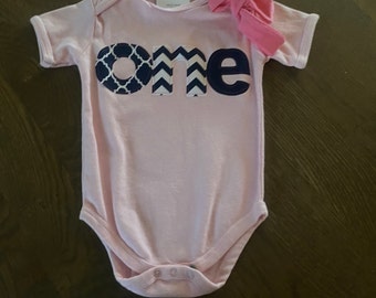 RTS one bodysuit size 18m pink and navy blue